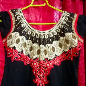 Black Cotton Anarkali Kurti