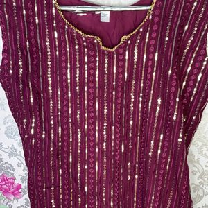 Purple Sequins Kurti Set