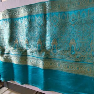 Cyan And Gold Saree (Women's)