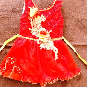 Girls Stylish Red Net Frock