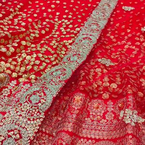 Red Heavy Embroidery Sequence Work Lehenga Choli.