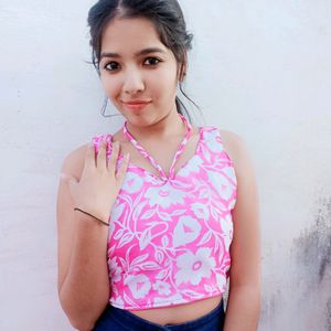 white &pink flower printed top