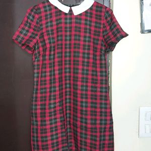 Mini Red Check Collared Dress