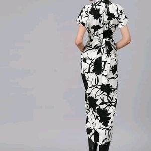 Cottinfab Floral Print Crepe Shirt Midi Dress