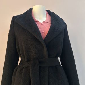 Black Soft Furry Wrap Coat