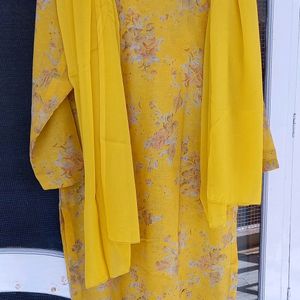 Stitched Yellow Salwar Suit Set With Dupatta
