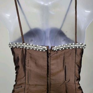 Brown Dress With Pearl Detailing