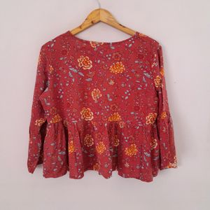 Rust Color Printed Top (Women's)