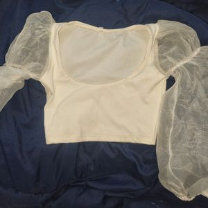 Organza Puff Sleeves Princess Crop Top