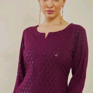 💜 Embroidered Burgundy Kurta