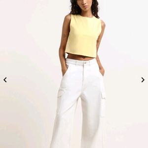 Nuon Yellow Cotton Blend Crop T-Shirt