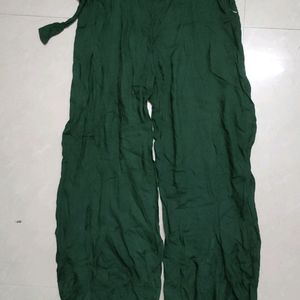 Kotty-Korean Side Slit Green Palazzo With Belt