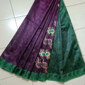 Green and Purple Banarasi silk Sari