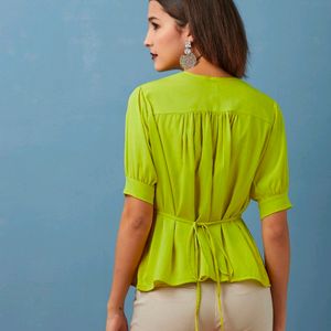 Estonished Lime Button Down Collared Top