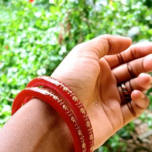 Yellow Golden Pola Bangles - Red (Set Of 2pcs)