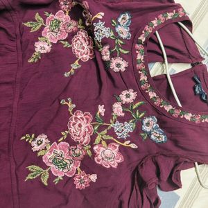 Maroon Embroidered Dress