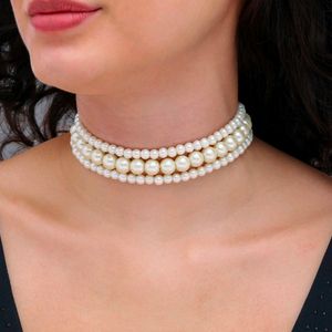 3 Layers Pearl Choker Necklace Set