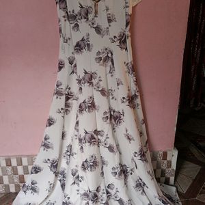 White Colour Floral Long Gown