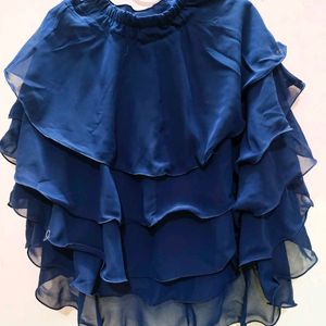 Party Salsa Navy Blue Frill Skirt With Satin Belt