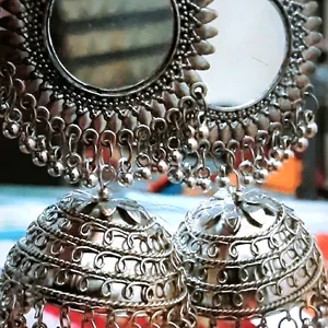 Heavy Silver Mirror Jhumka