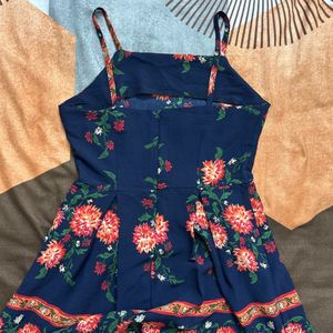 Navy Blue Floral Printed Mini Dress