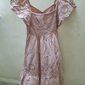 Korean Peach Cotton Schiffli Dress