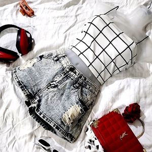 Shein Crop Top Checks Black&White 🎀 Trendy