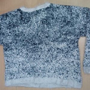 Navy Blue And White Mix Winter Top