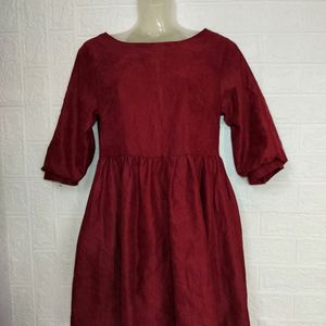 Maroon full sleeves Mini Frock Dress