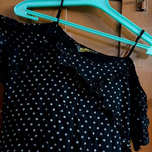 Black Cold Shoulder Polka Dots Dress