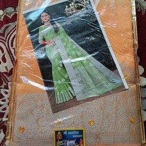 Mirror Work Mustard Yellow Cotton Saree