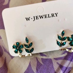 029 Metal Exquisite Green Leaf Flower Earrings