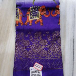 Dola Print Foil Design Violet Color Saree