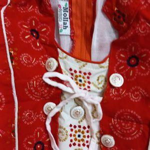 Red & white  Girls Kurta