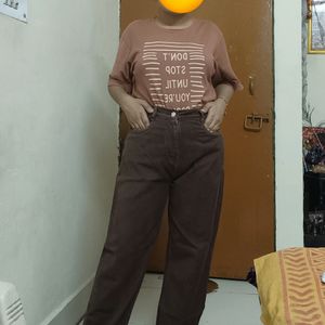 High Waist Straight Fit Brown Jeans