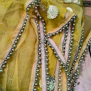 Partywear Golden Beaded Saree With Blouse