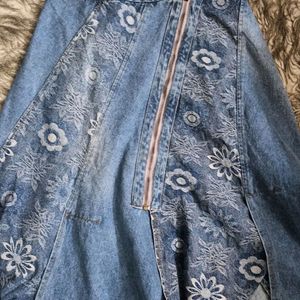 Vintage Denim Middie Slit Detail Skirt