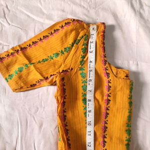 Women Yellow Thread Work Embroidery Blouses Cotton