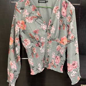 V neck beautiful floral party top