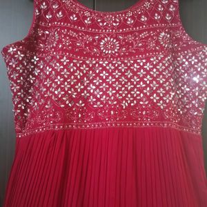 Hot Pink Mirror Work Gown with Duppata