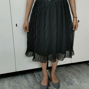 Black Flared Knee Length Skirt