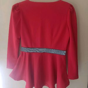 Red Full Sleeved Peplum Top