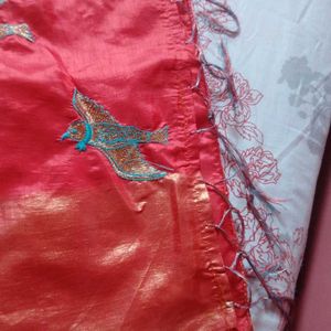 Red Bird Embroidery Design Saree