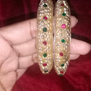 golden multicolour stone bangles