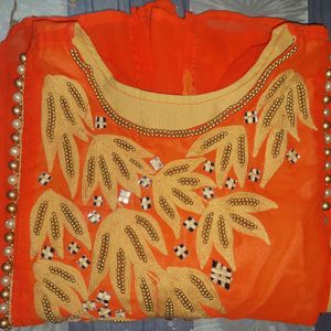 Orange mirror work Kurti