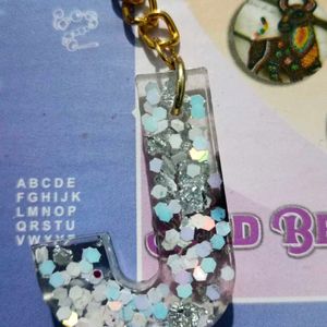 Resin Art J Alphabet Keychain