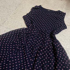 Max Collection- Pink Polka Dots Navy Blue Dress