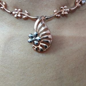 Pure Silver Necklace Rose Gold Colour