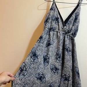 Butterfly Print V Neck Backless Maxi Dress