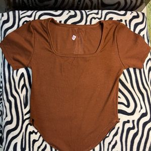 Brown Fitted Casual Top